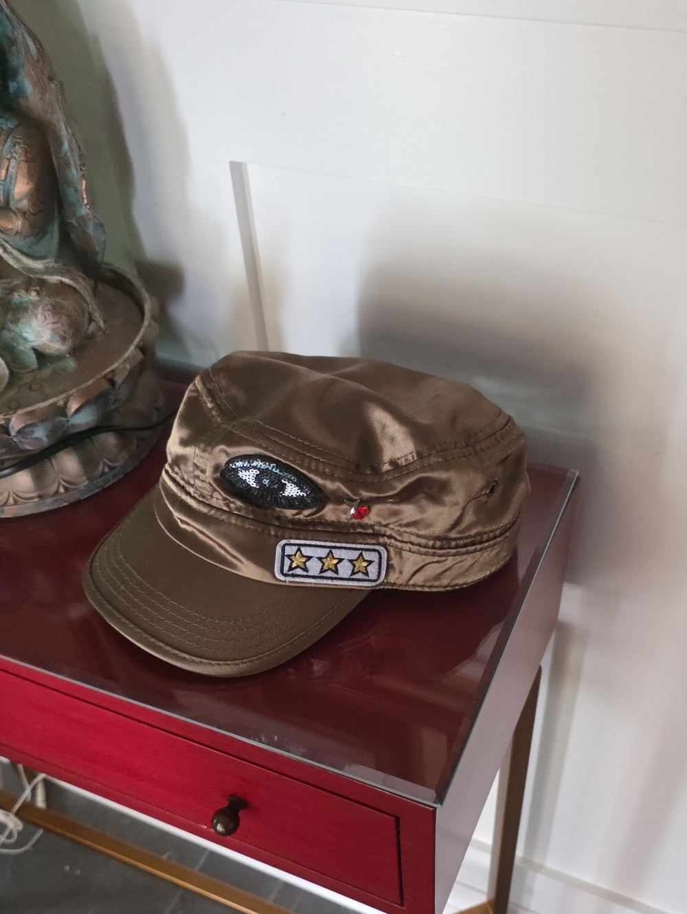 Military-Style Cotton Blend Cap with Star Patch - Olive